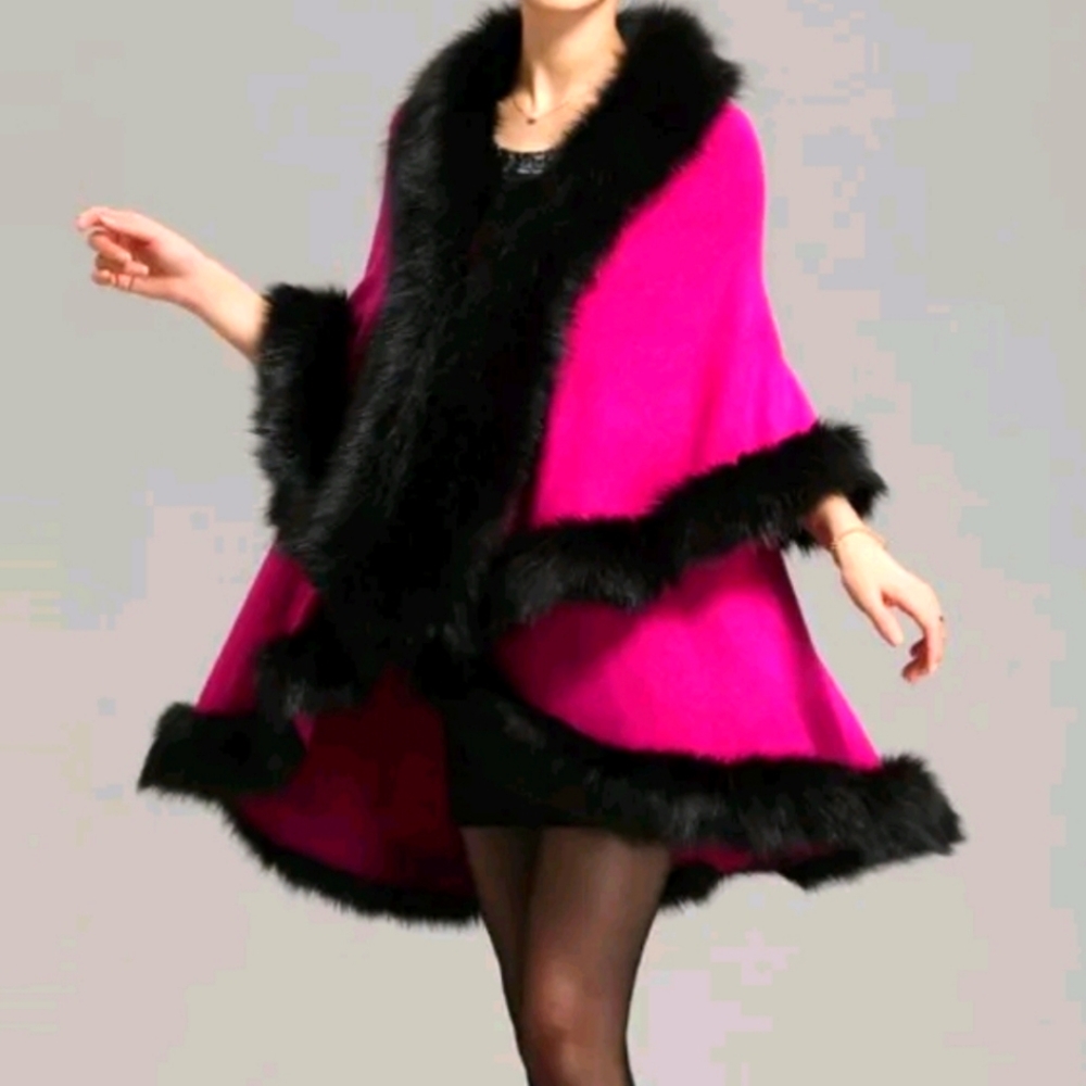 New Womens Faux Fox Fur Winter Warm Shawl Poncho Cape Cardigan Cloak Wrap Coat